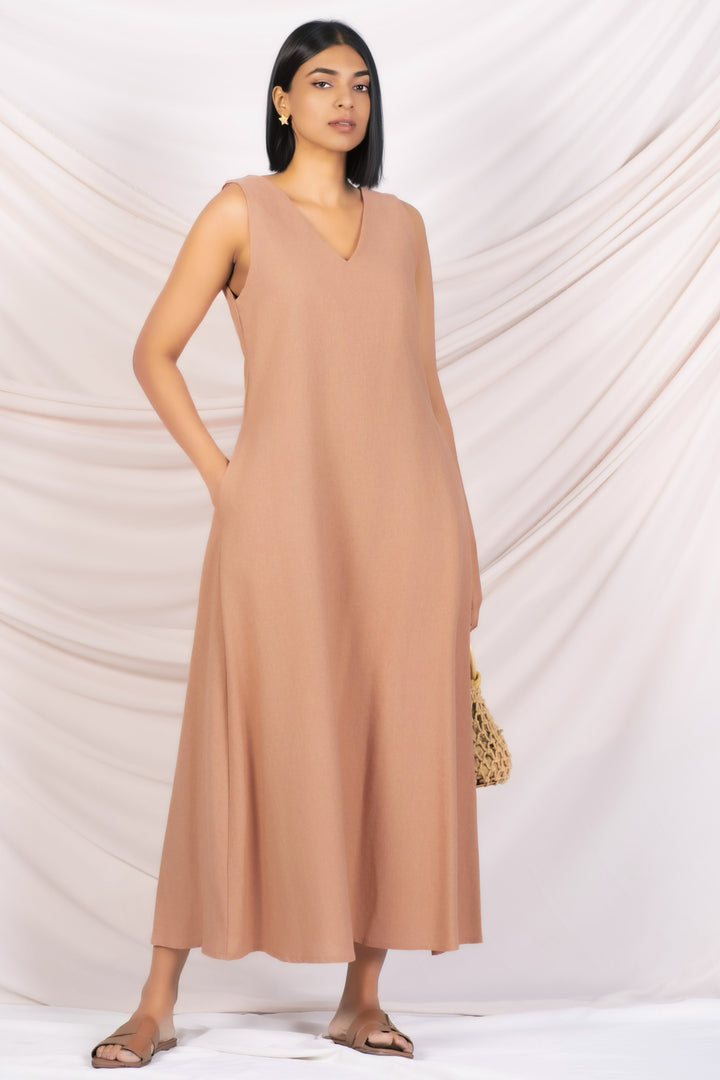 V Neck Linen Maxi Dress