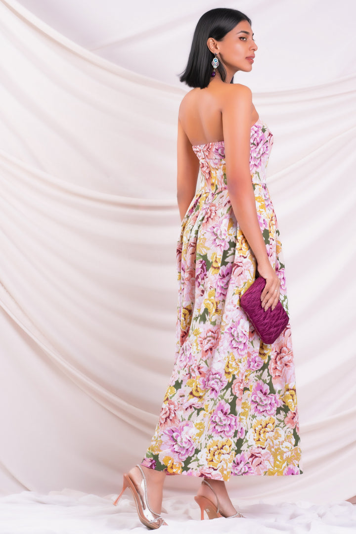 Printed Strapless Maxi Dress