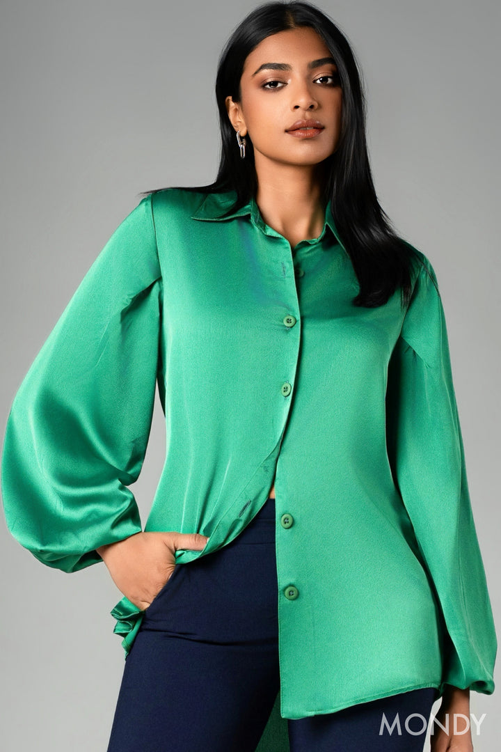 Balloon Sleeve Satin Shirt