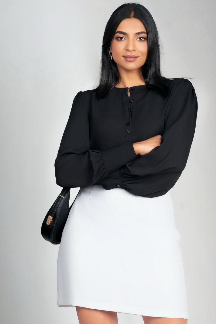 Crew Neck Puff Sleeve Top