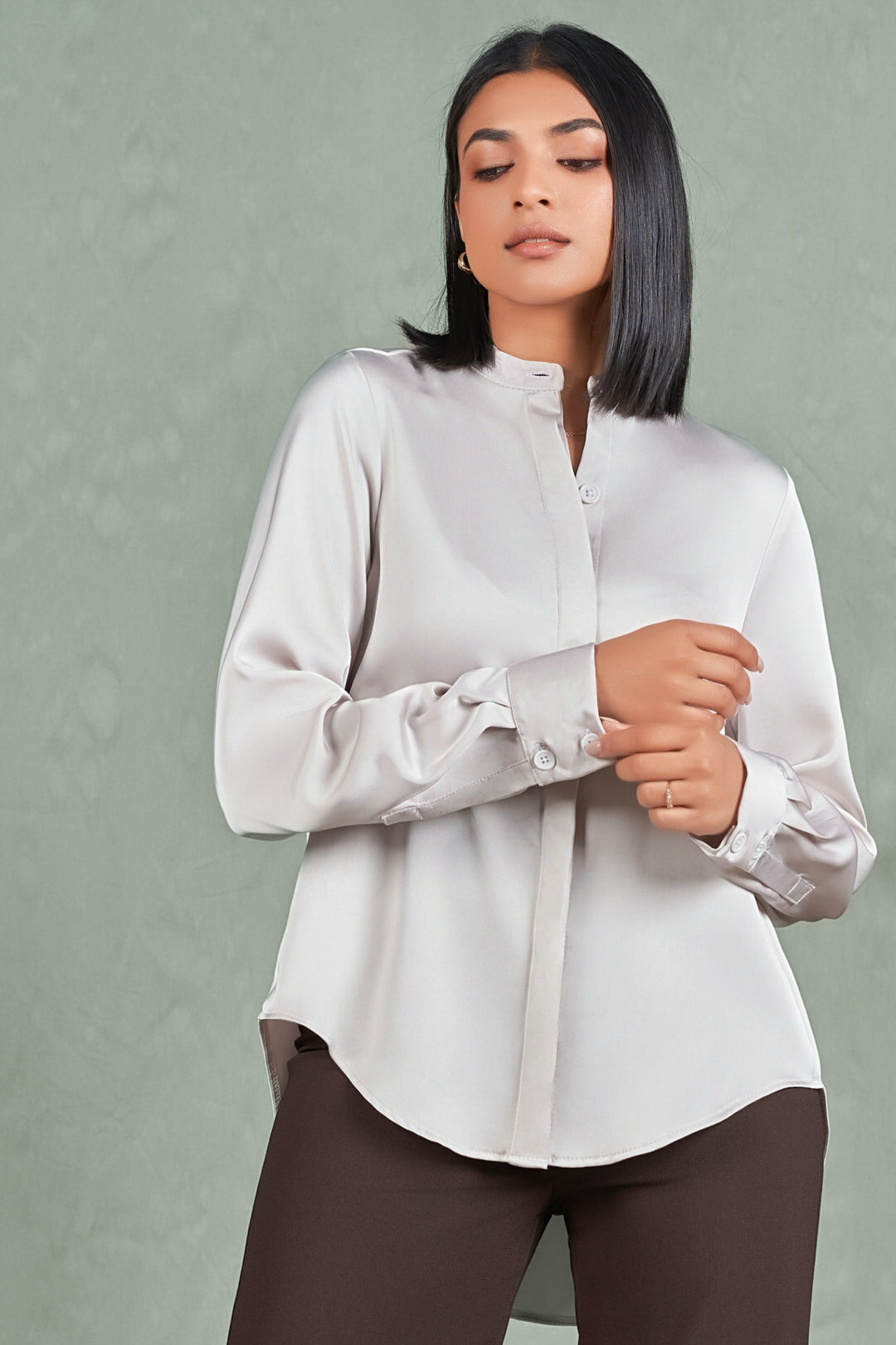 Mandarin Satin Shirt