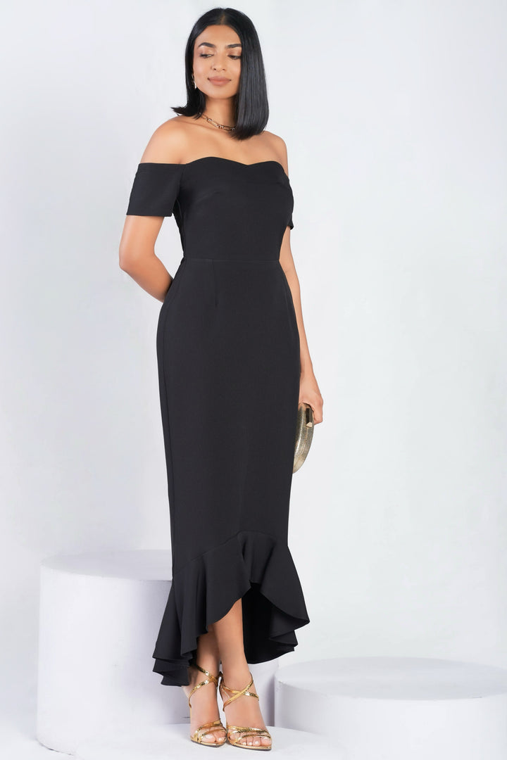 Black Frill Detail Maxi Dress