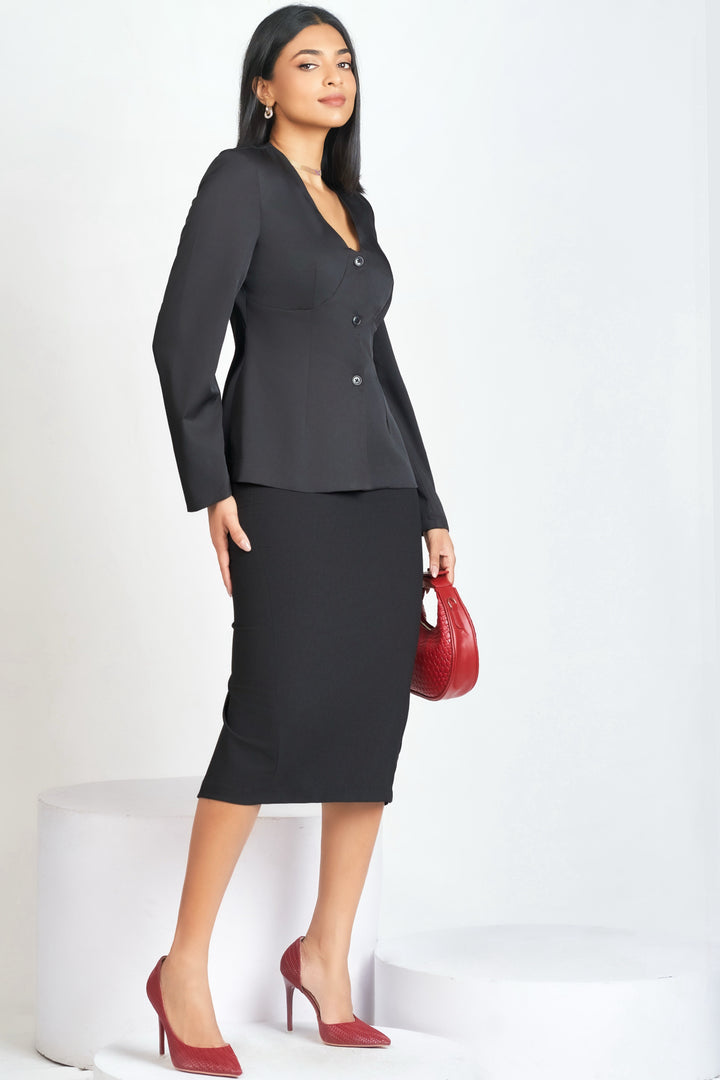 Contoured Black Long Sleeve Top