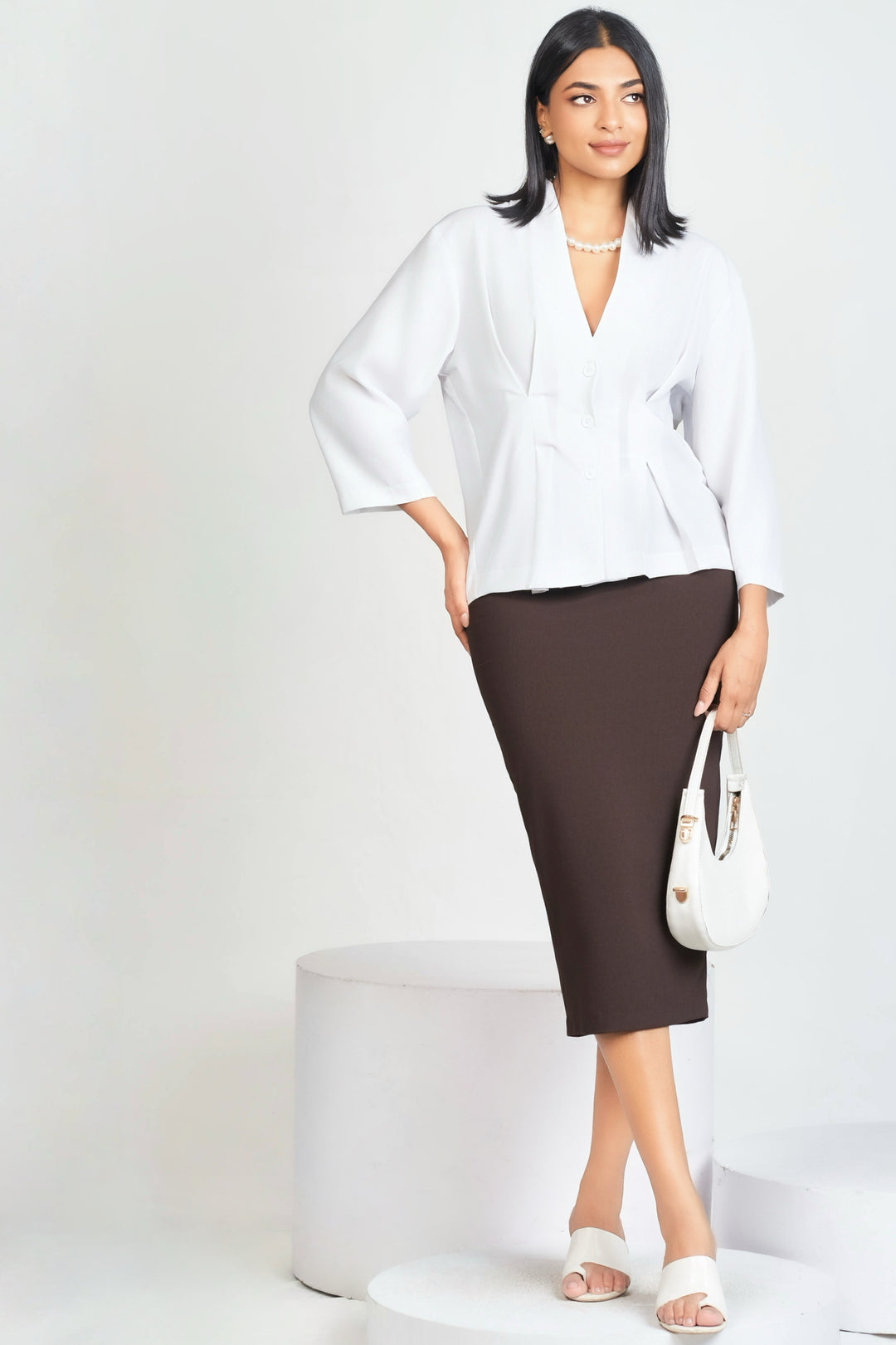 Pleat Detail Button Up Top