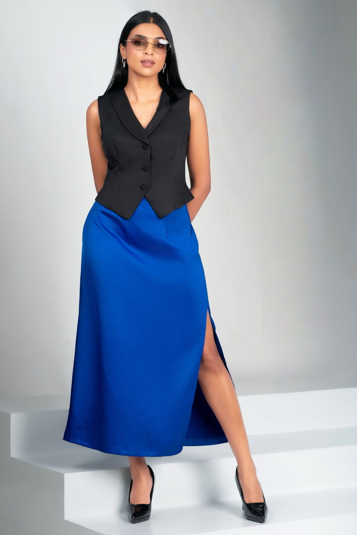 Satin High Slit Midi Skirt