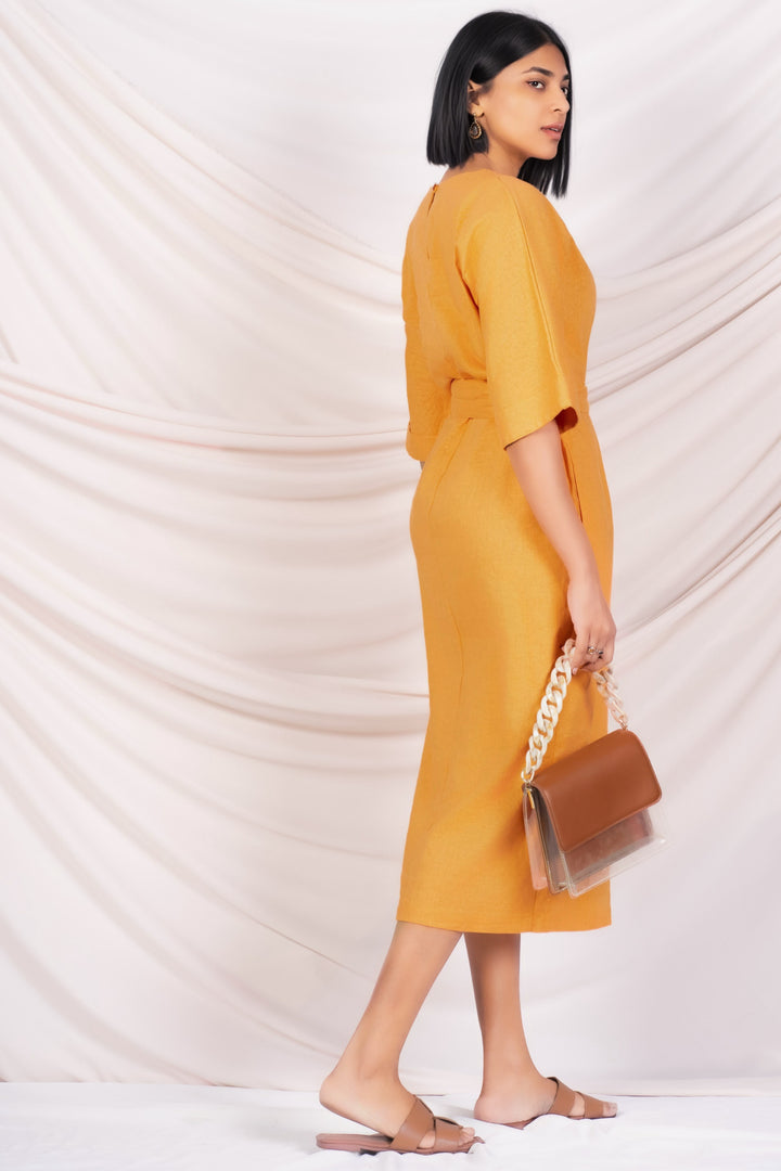 Orange Linen Shift Dress