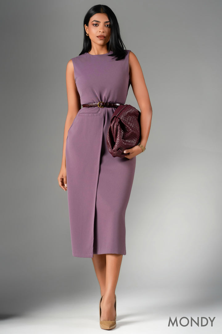 Mock Wrap Midi Dress