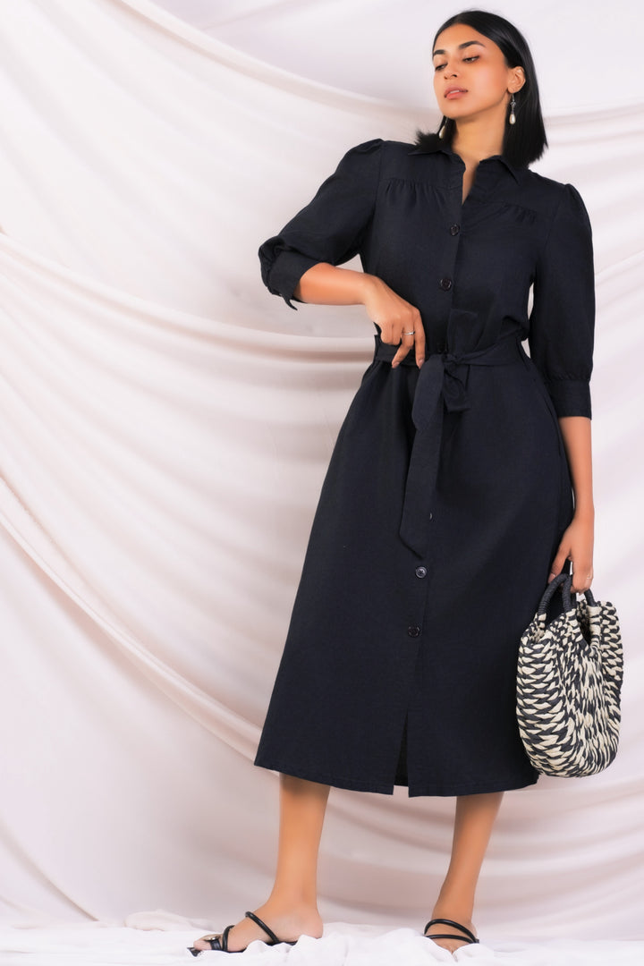 Black Midi Shirt Dress