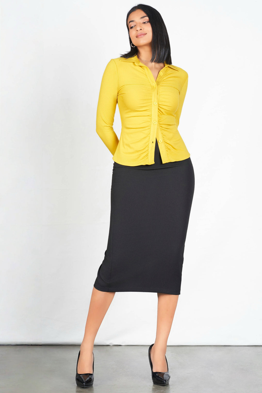 Ruched Button Up T-Shirt