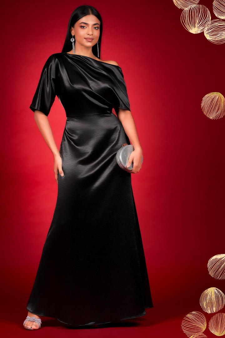 Black Satin Maxi Dress