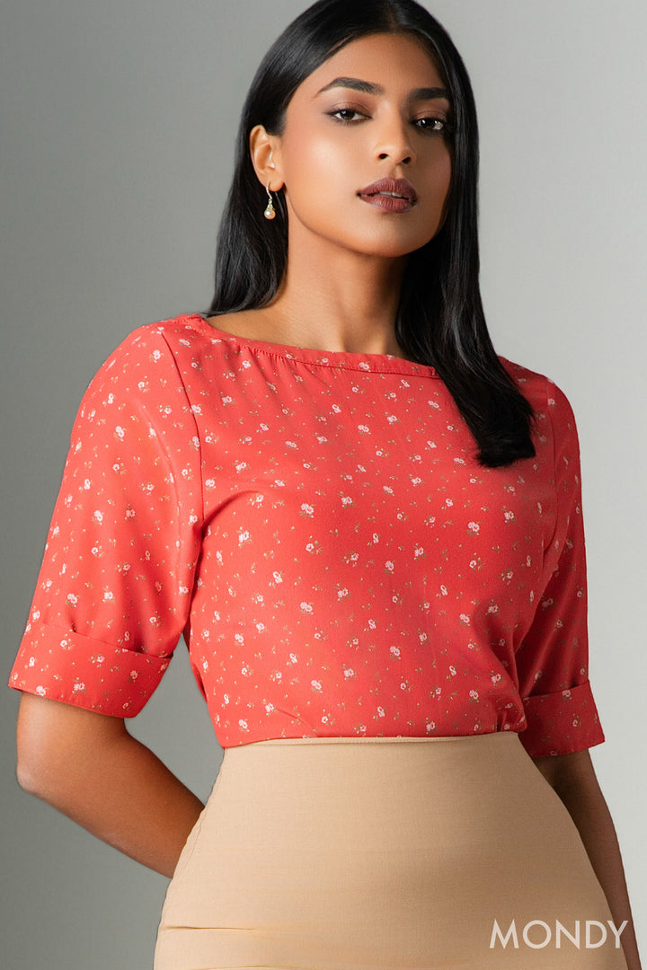 Printed Boat Neck Top
