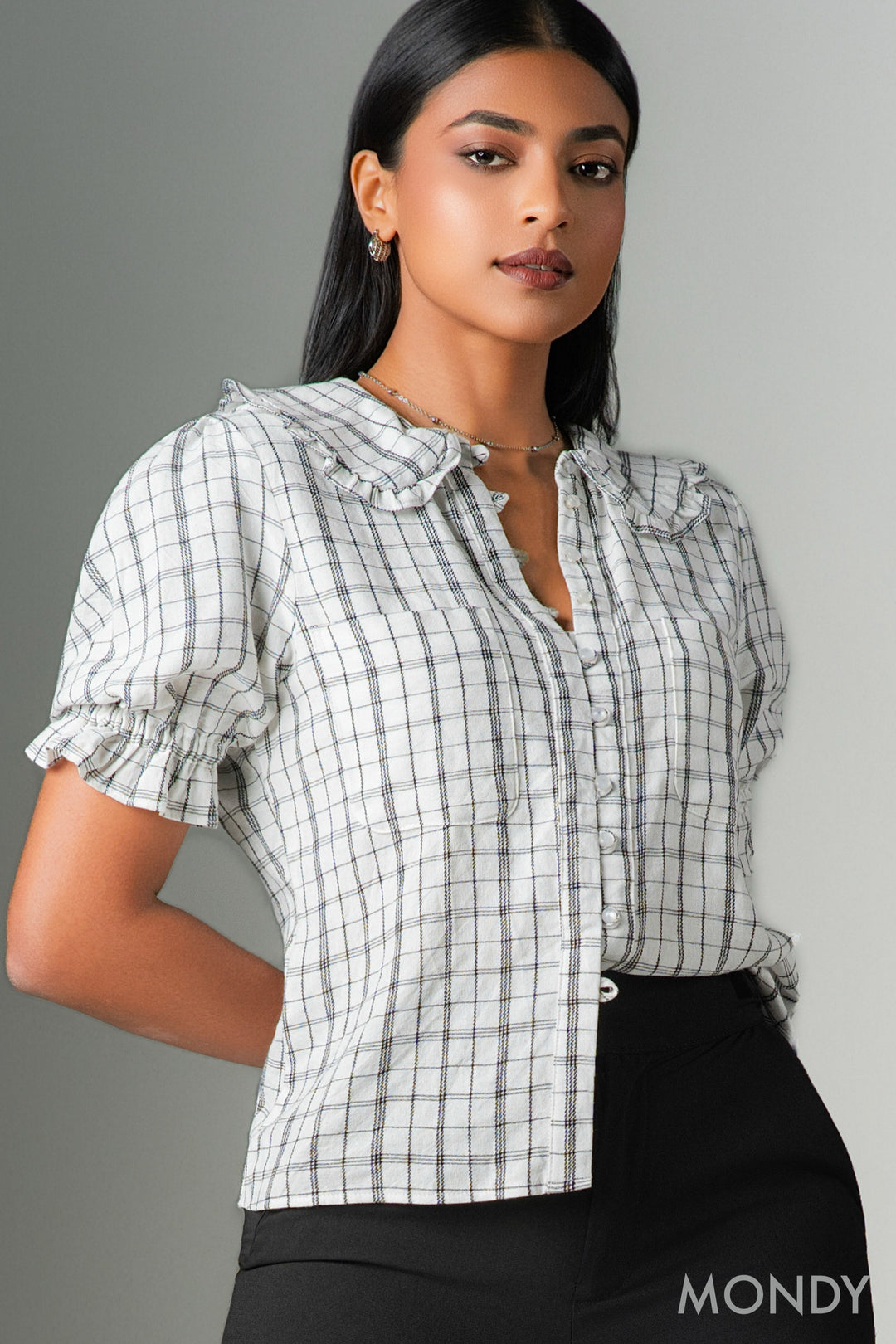 Checkered Peter Pan Collar Top