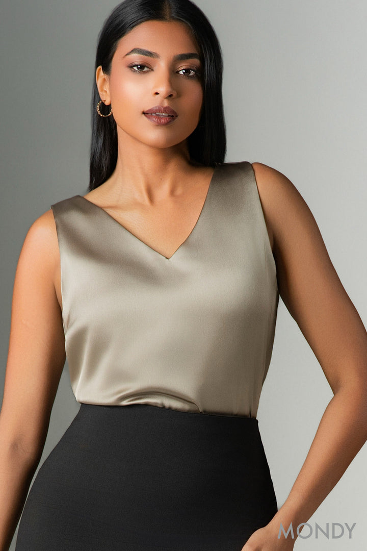 Satin V Neck Top
