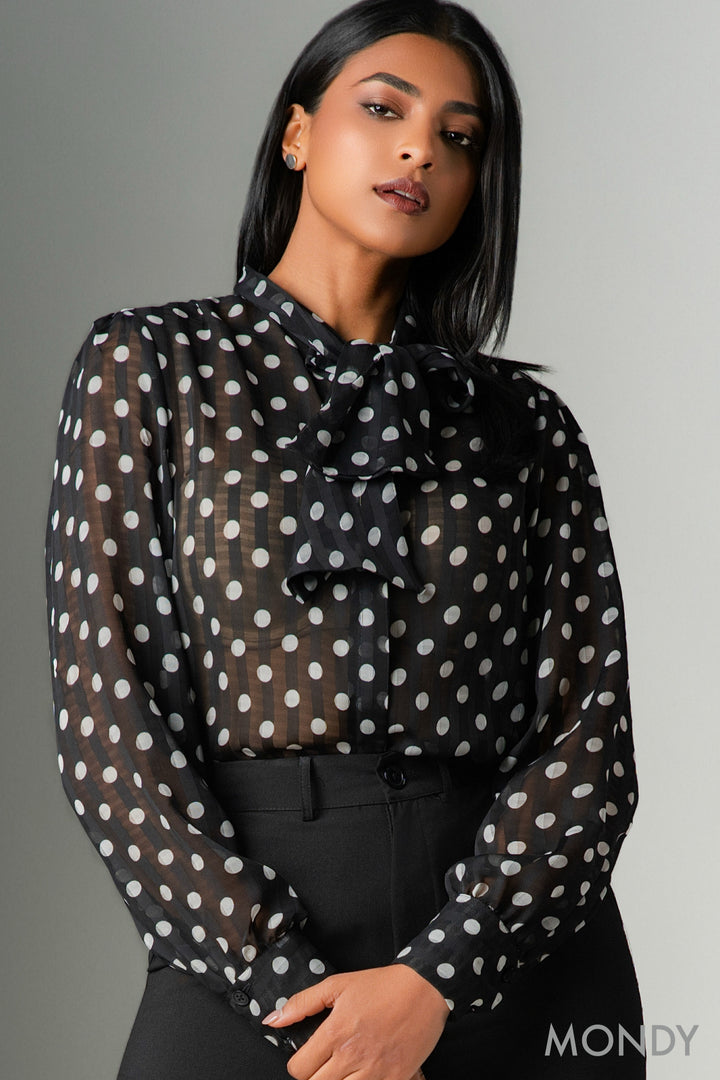 Polka Dot Tie Detail Top