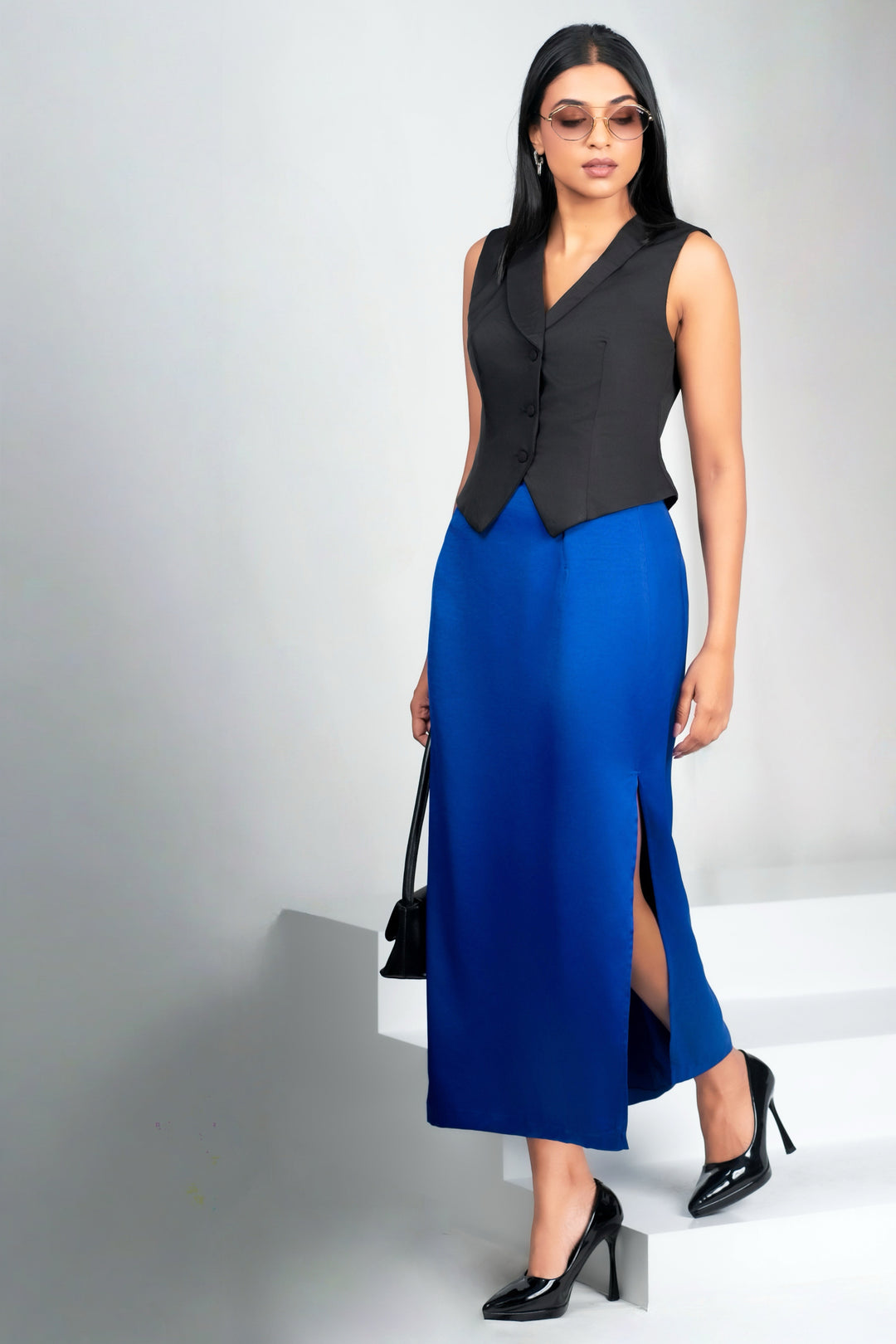 Satin High Slit Midi Skirt