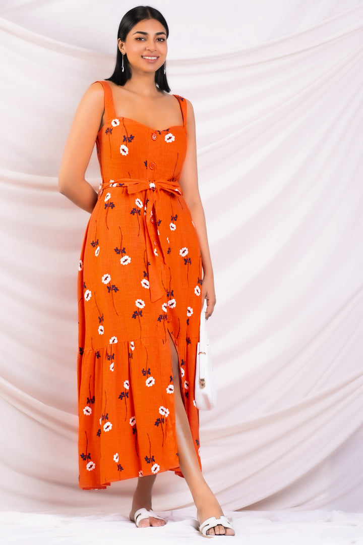 Orange Printed Sun Dress