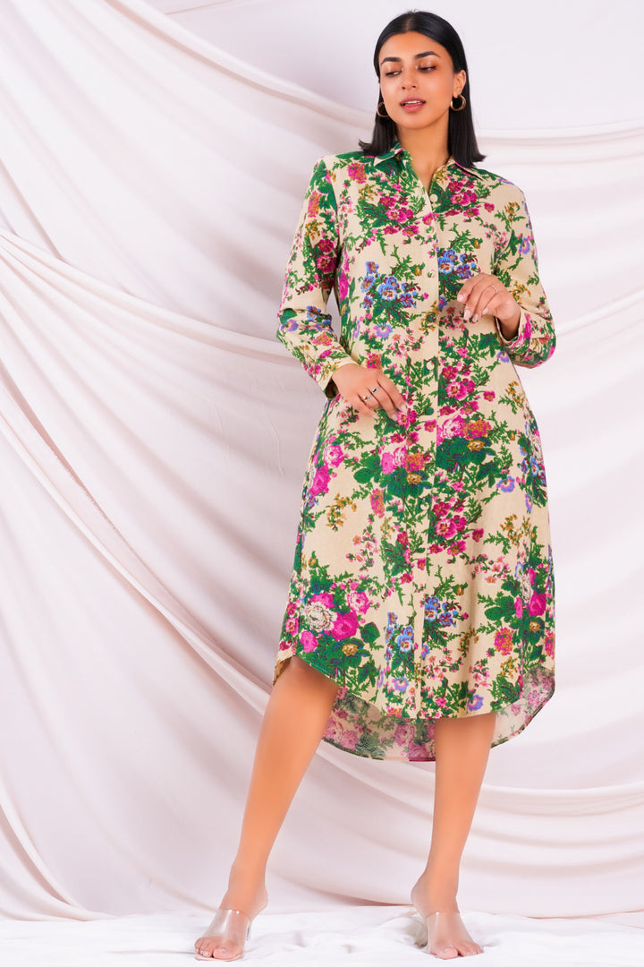 Printed Midi Shirt Dress