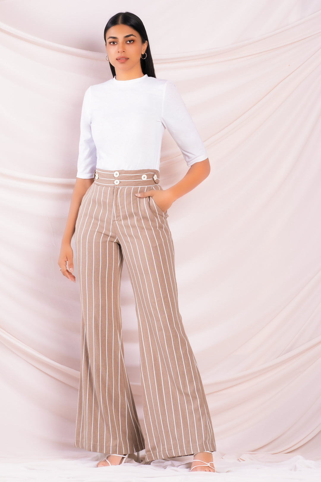 Stripe High Waist Flared Pant