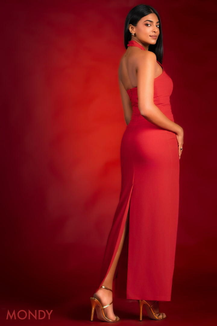 Red Halter Maxi Dress