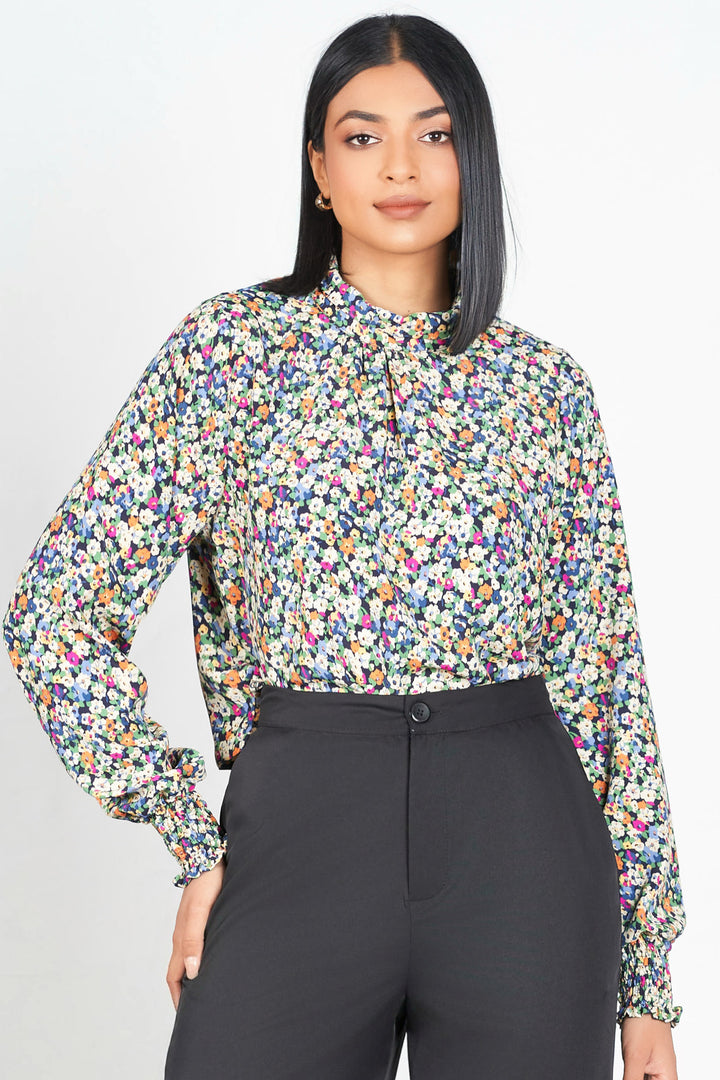 Printed High Neck Short Top