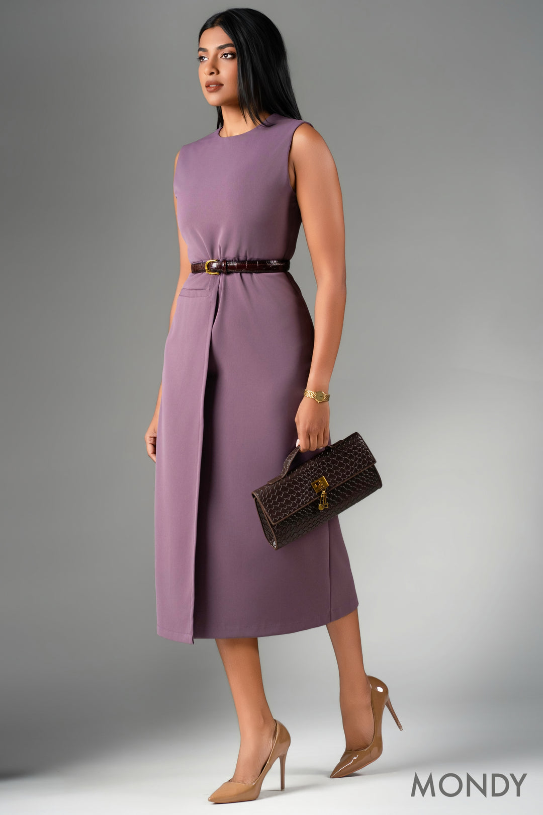 Mock Wrap Midi Dress