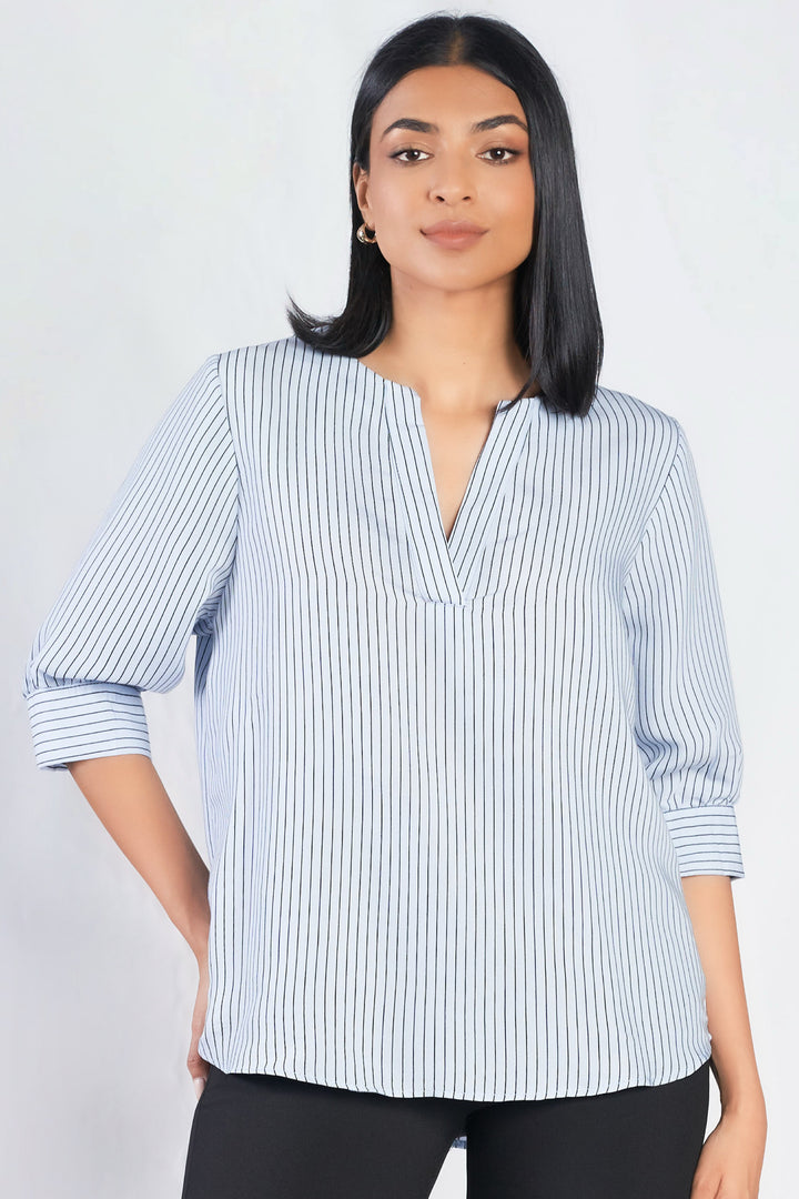 Blue Stripe Puff Sleeve Top