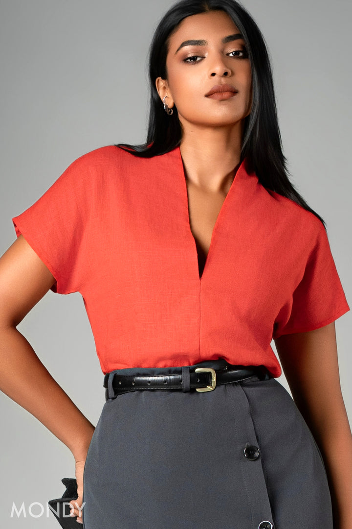 V Neck Drop Shoulder Top