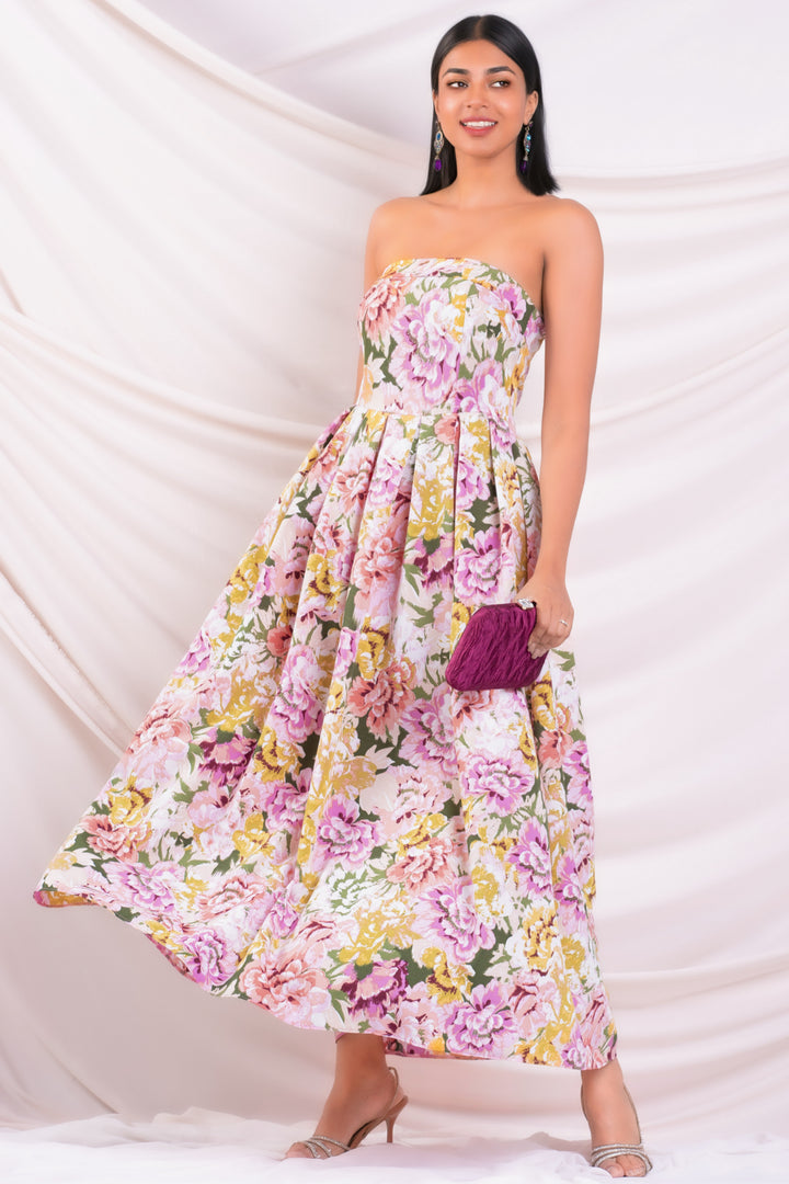 Printed Strapless Maxi Dress