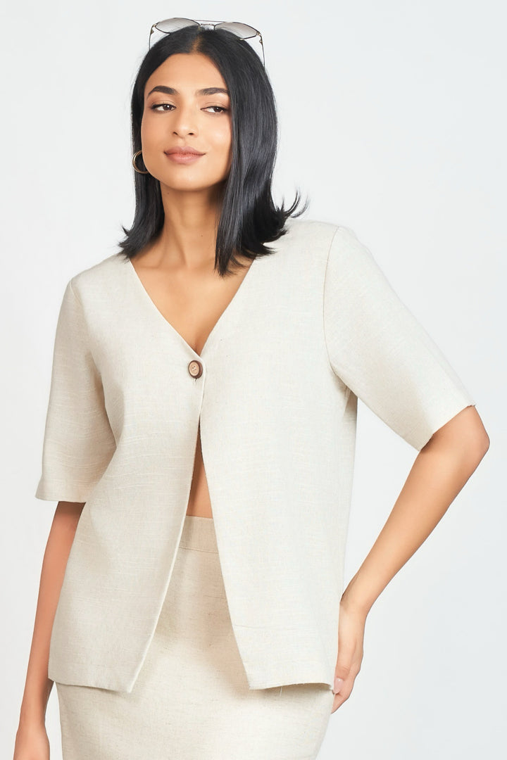 Single Button Beige Top