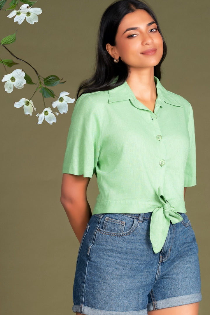 Tie Up Cropped Shirt