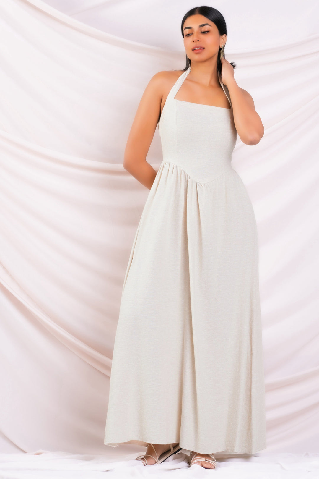 Fit & Flare Linen Maxi Dress