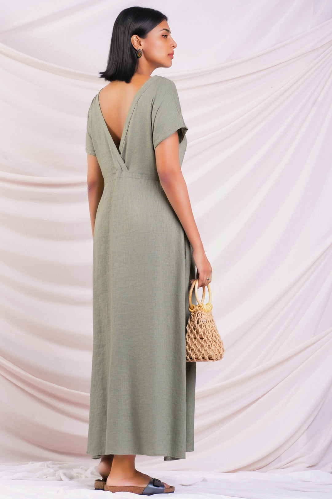 V Neck Linen Maxi Dress