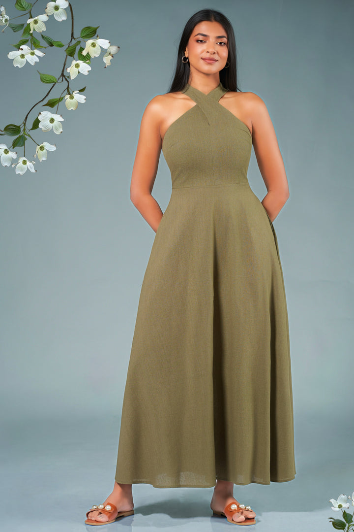 Green Halter Maxi Dress