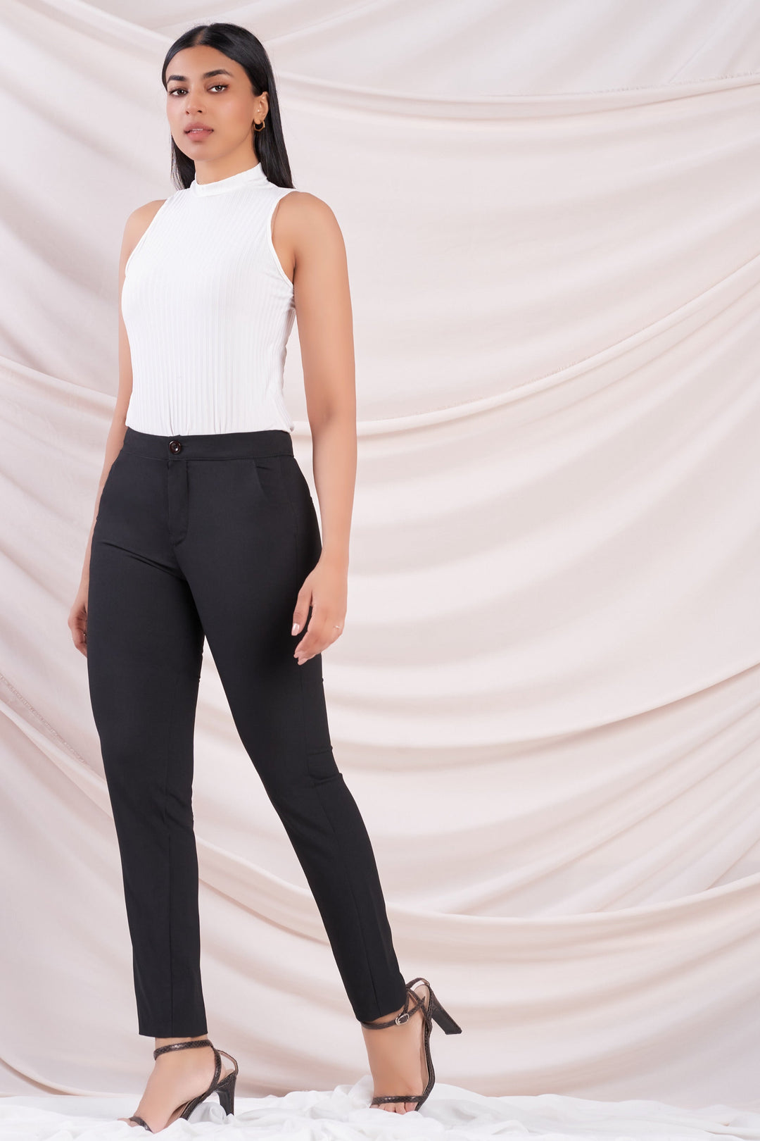 Front Button Slim Leg Pant