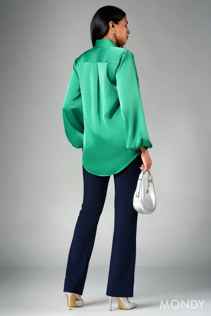 Balloon Sleeve Satin Shirt