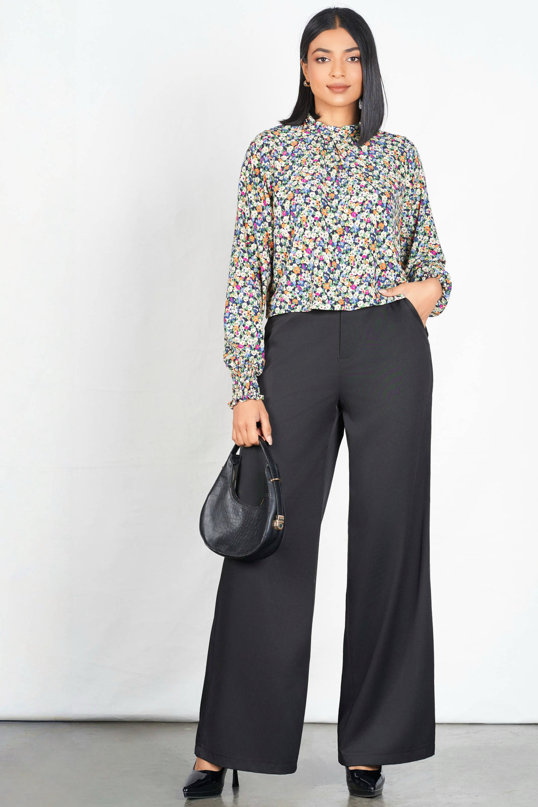 Printed High Neck Short Top