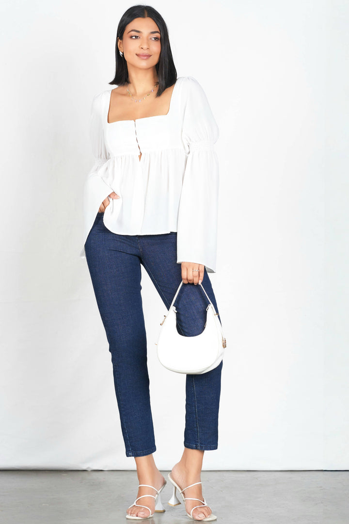 White Square Neck Top
