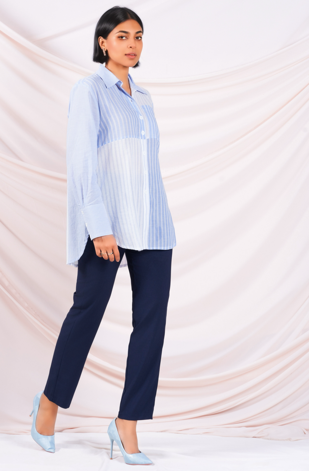 Mix Pattern Blue Stripe Shirt