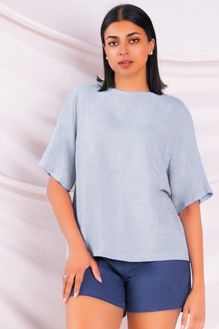 Blue Linen Boxy Top