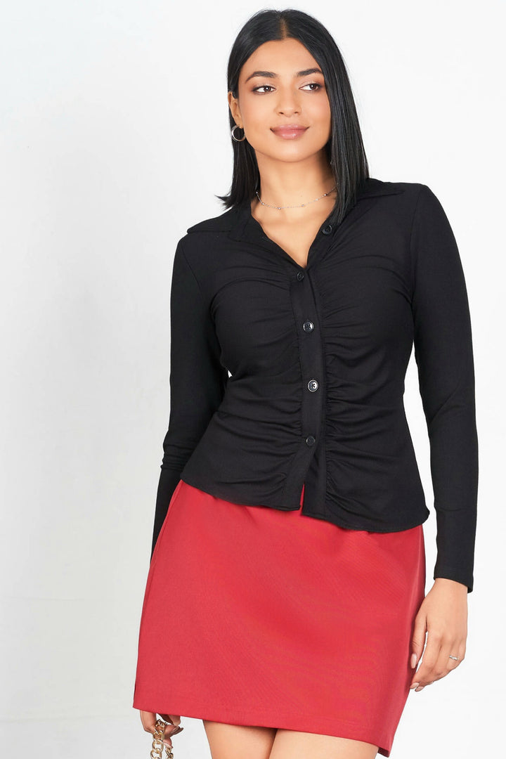 Ruched Button Up T-Shirt