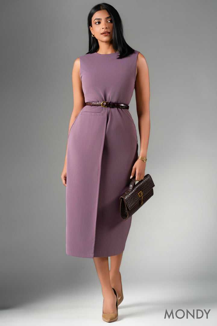 Mock Wrap Midi Dress