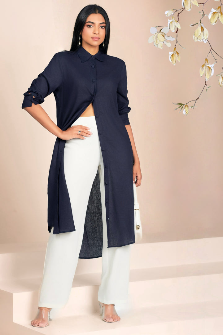 Curved Hem Midi Shirt Dress