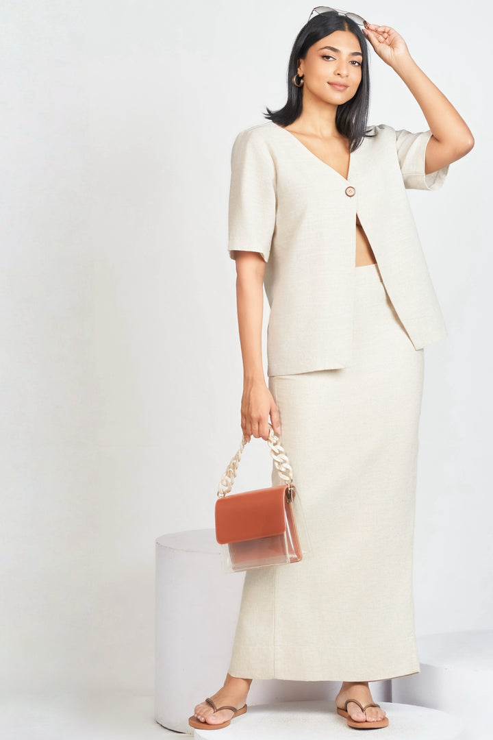 Single Button Beige Top