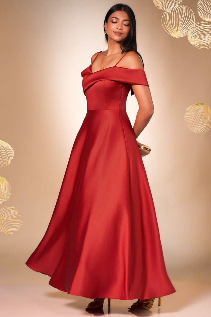 Red Off Shoulder Maxi Dress