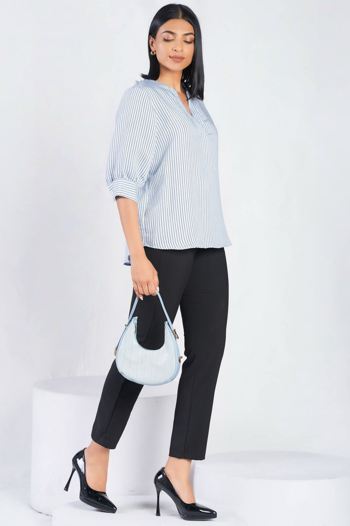 Blue Stripe Puff Sleeve Top