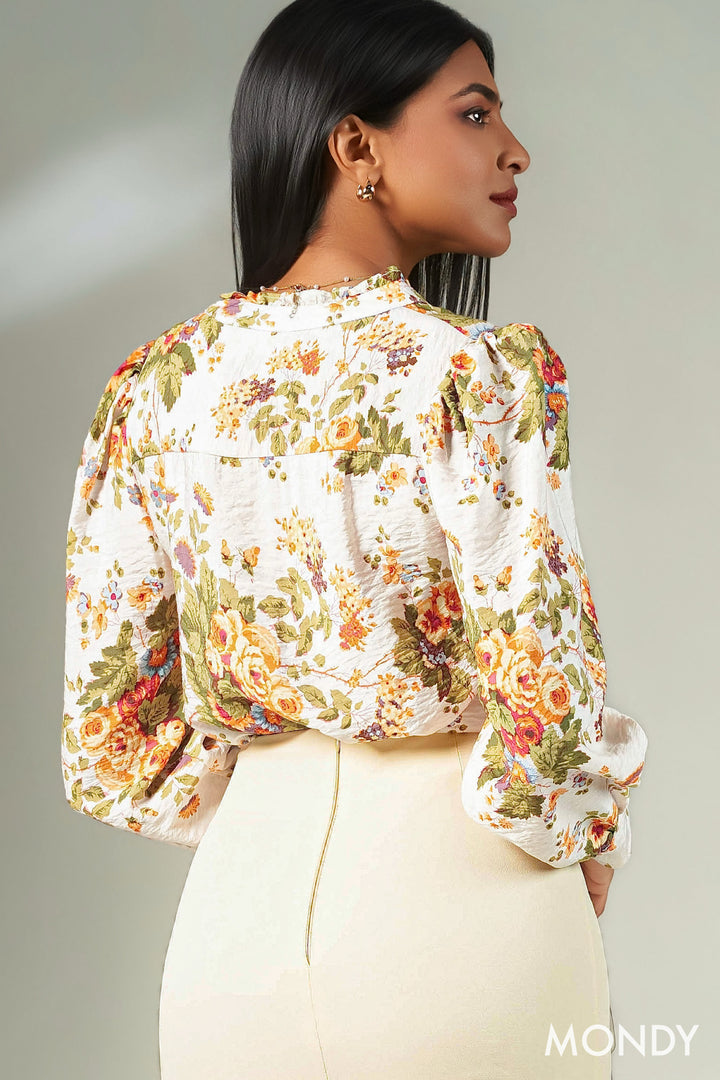 Printed Frill Neck Top