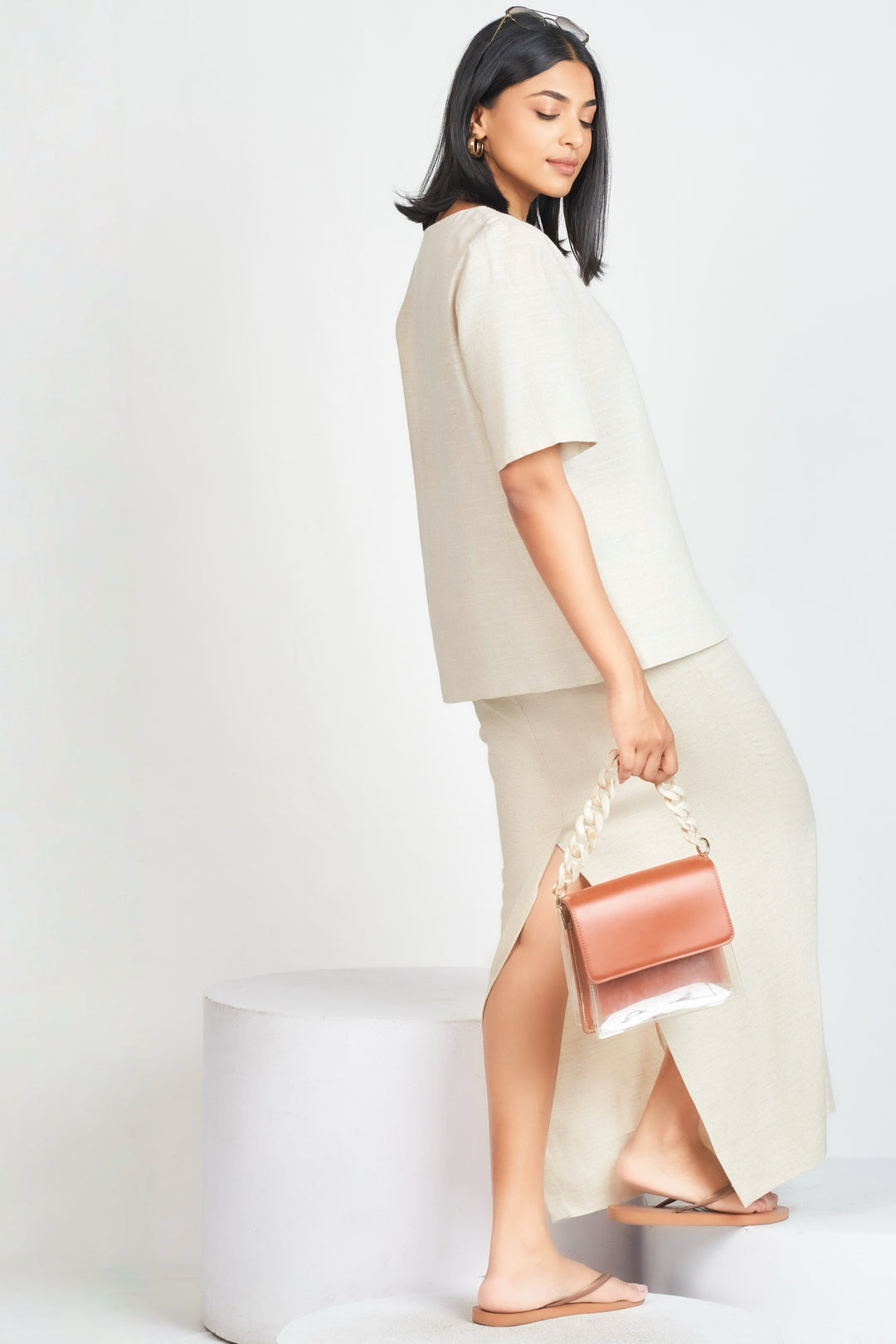 Single Button Beige Top