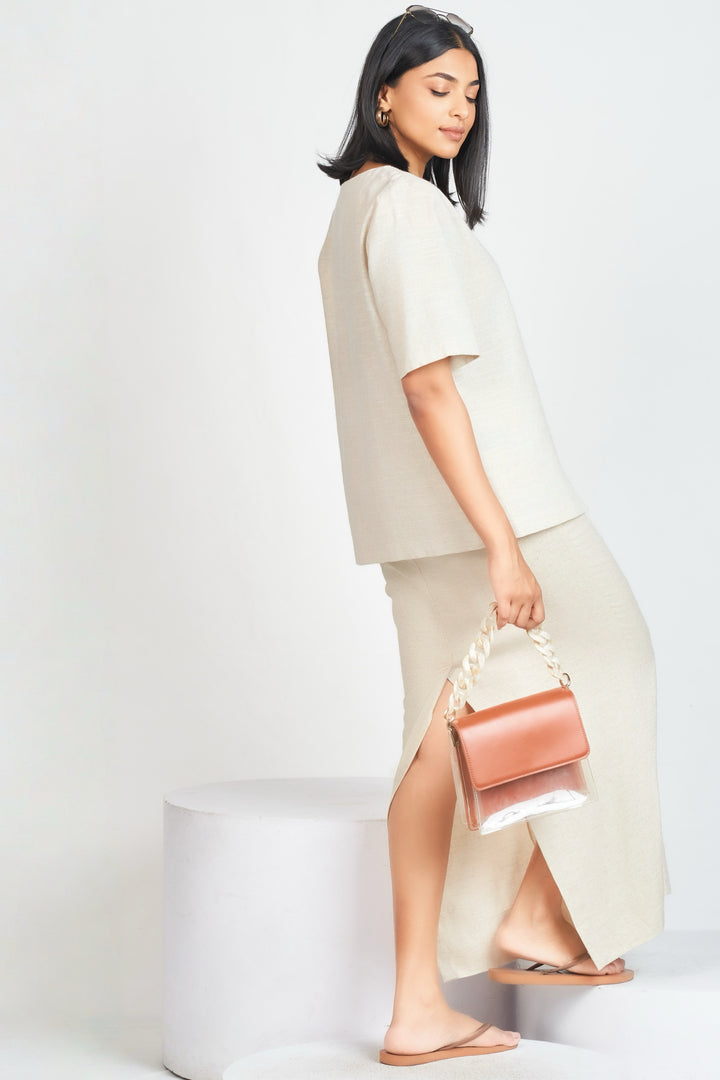 Single Button Beige Top