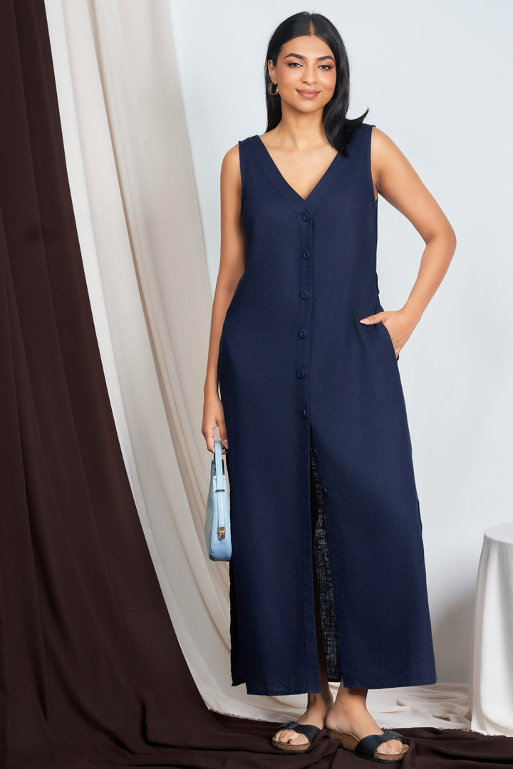 Blue Button Up Maxi Dress
