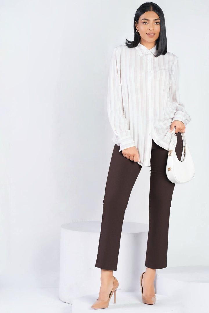 Long Brown Stripe Shirt